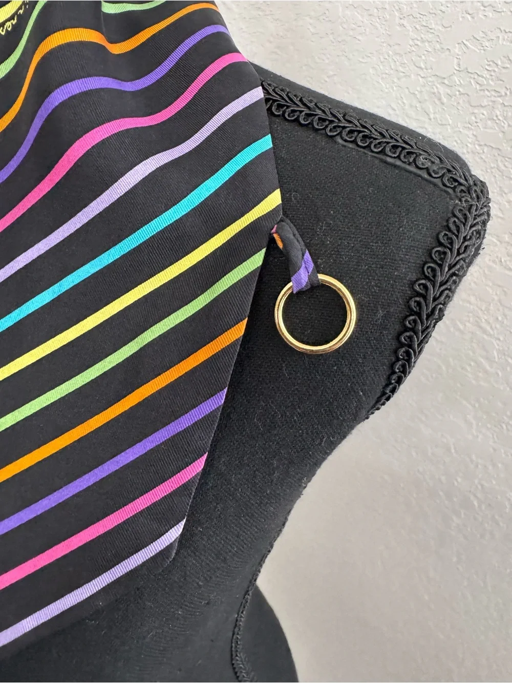 Lulu Guinness Black 100% Silk Rainbow-Striped Silk Scarf NWOT